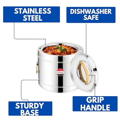 Mintage Sambar Pot Stainless Steel 5 Liters | Casserole With Lid and Side Handles for Cooking | Canteen & Hotel Container | Biryani Box Puff Insulated Hot & Cold - Image 2