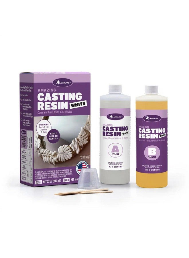 Alumilite Amazing White Two-Part Casting Resin Kit - Ideal for Pouring Small to Large, Durable Pieces, Arts, Crafts, Jewelry and Decorative Pieces, 10 Minute Cure Time (32 Ounce)