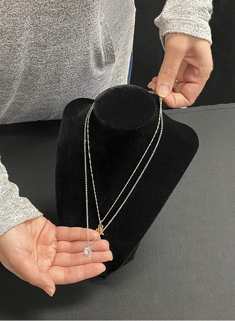 𝐅𝐅𝐃 حامل عرض مجوهرات مخملي أسود أنيق - حامل قلادة بقاعدة خشبية متينة، مثالي للمنزل أو الزينة أو معارض المجوهرات بالتجزئة - Image 5