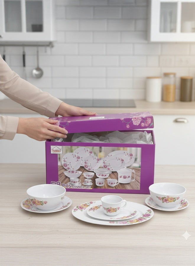 TIMMY Opal Dinner Set 58 Pieces, Premium Opalware, Design 6958 - Image 2