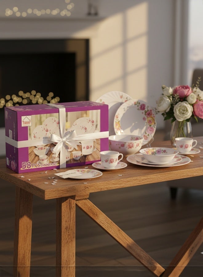 TIMMY Opal Dinner Set 58 Pieces - Premium Opalware Construction, Elegant Design 6958, Heat-Resistant, Chip-Resistant, Durable & Lightweight Tableware, Perfect for Formal Dining & Everyday Use - Image 5