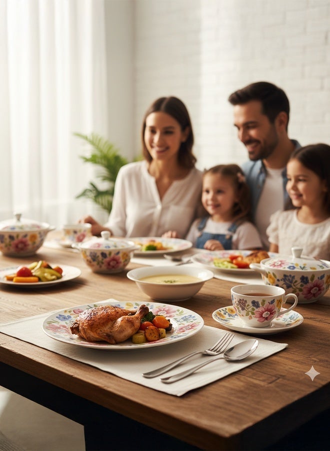 TIMMY Opal Dinner Set 58 Pieces - Premium Opalware Construction, Elegant Design 6958, Heat-Resistant, Chip-Resistant, Durable & Lightweight Tableware, Perfect for Formal Dining & Everyday Use - Image 4