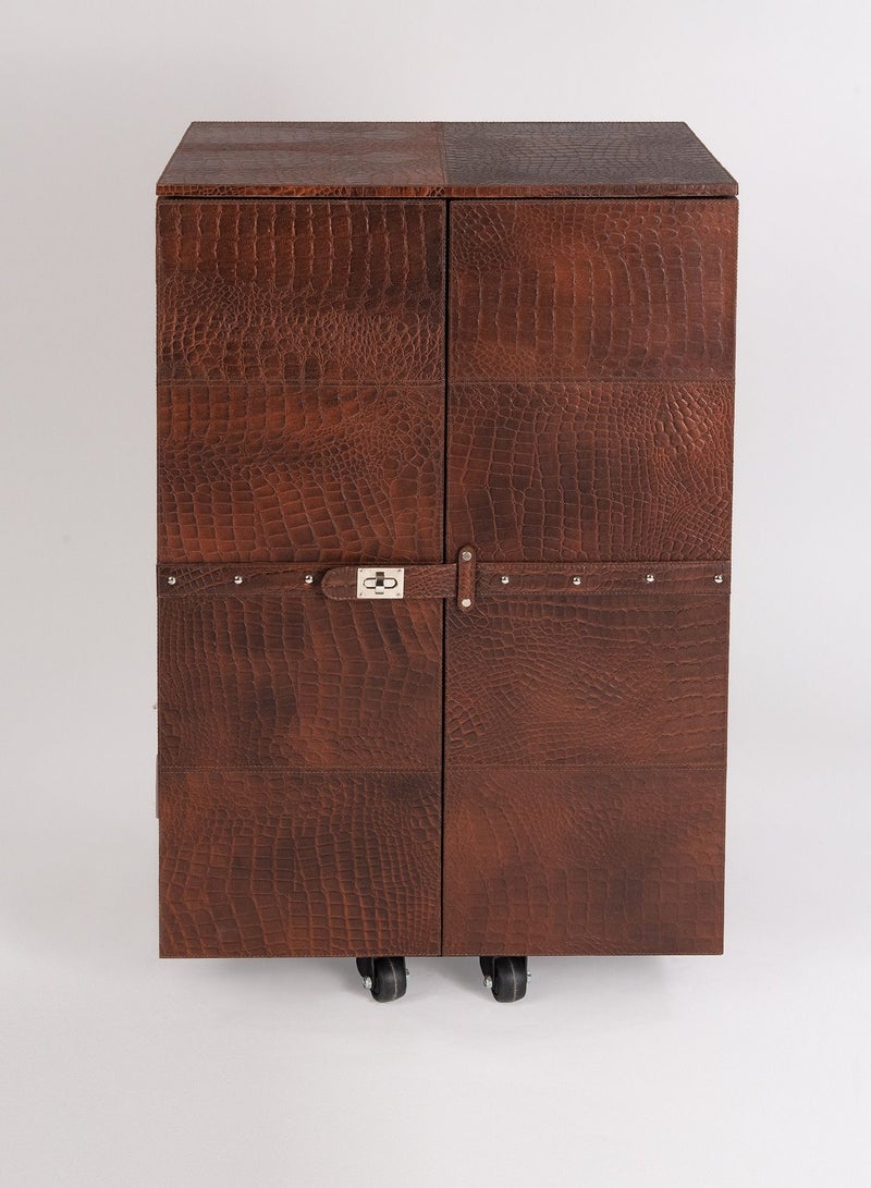 THREE SIXTY Medium Leather Bar Cabinet with Moveable Wheels - Image 1