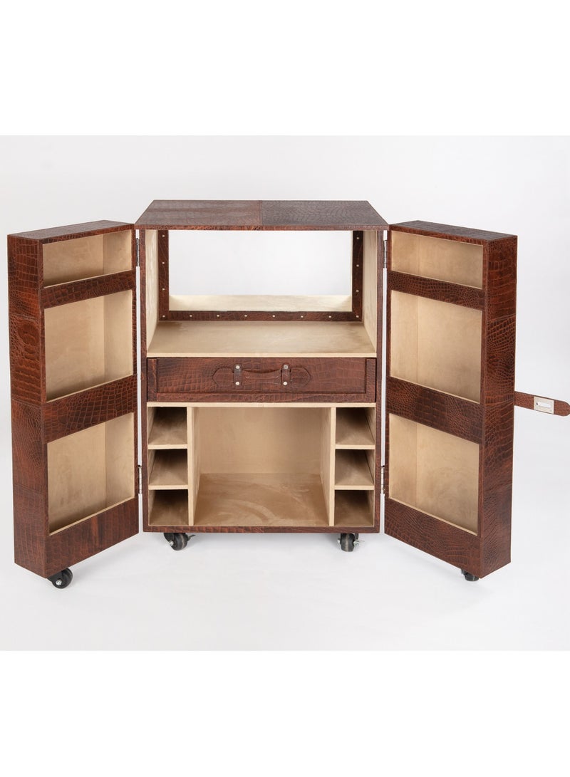 THREE SIXTY Medium Leather Bar Cabinet with Moveable Wheels - Image 2
