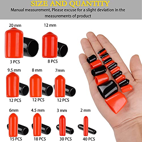 CESTAME 300 Pieces Rubber End Caps, Vinyl End Caps Black and Red Screw Bolt Screw Rubber Thread Protector Safety Cover in 9 Sizes from 0.08 to 0.8 Inch - Image 2