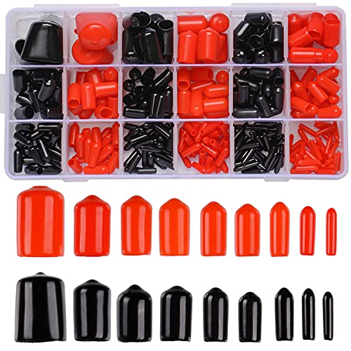 CESTAME 300 Pieces Rubber End Caps, Vinyl End Caps Black and Red Screw Bolt Screw Rubber Thread Protector Safety Cover in 9 Sizes from 0.08 to 0.8 Inch - Image 1
