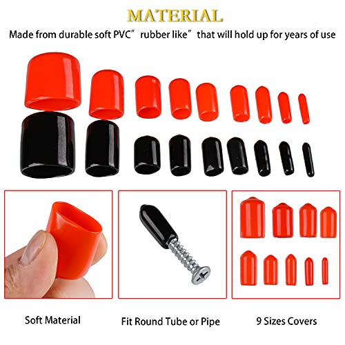 CESTAME 300 Pieces Rubber End Caps, Vinyl End Caps Black and Red Screw Bolt Screw Rubber Thread Protector Safety Cover in 9 Sizes from 0.08 to 0.8 Inch - Image 3