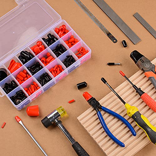 CESTAME 300 Pieces Rubber End Caps, Vinyl End Caps Black and Red Screw Bolt Screw Rubber Thread Protector Safety Cover in 9 Sizes from 0.08 to 0.8 Inch - Image 5