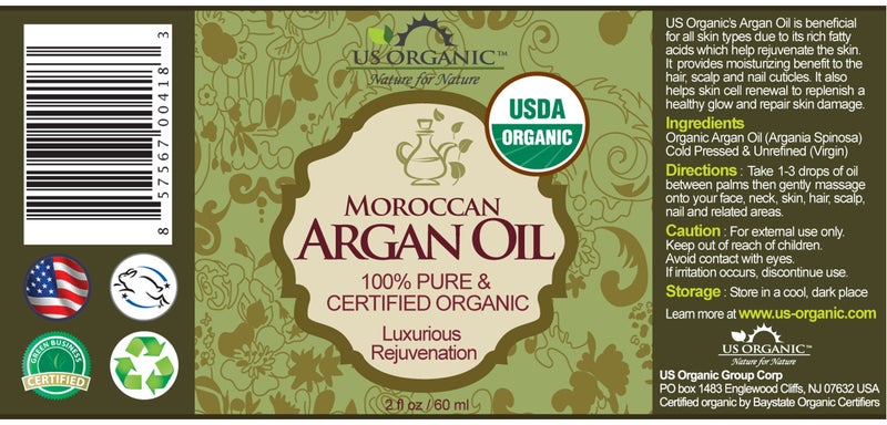 US Organic Moroccan Argan Oil, USDA Certified Organic,100% Pure & Natural, Cold Pressed Virgin, Unrefined, 2 Oz in Amber Glass Bottle, for Hair treatment, Skin, Nail, Cuticle, Sourced from Morocco. - Image 2