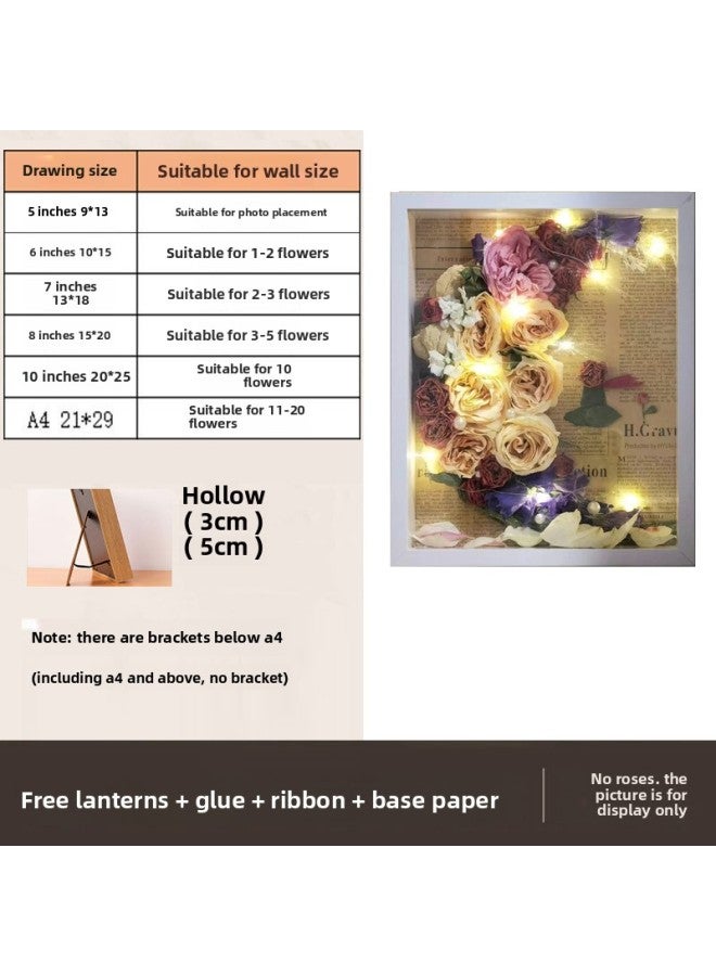 Wengkai Shell Three-dimensional Hollow Photo Frame Specimen Frame Diy Table Plant Clay Dried Flower Display Frame Frame Wooden-Colour:6inch [inner Diameter 10*15cm]-white [hollow 3cm] Horizontal And Vertical Table  - Image 1