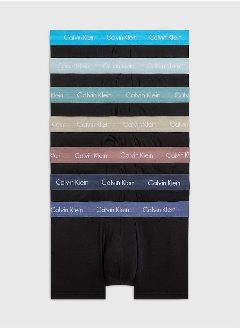 CALVIN KLEIN - Men's 7 Pack Low Rise Trunks - Cotton Stretch -  cotton elastane blend, Black - Image 1