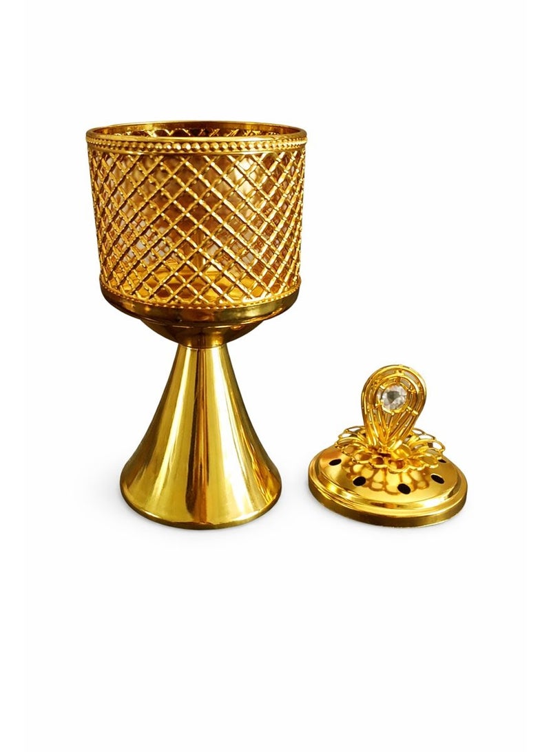 مبخرة بخور لون ذهبي معدن لديكور المنزل و المكتب - Image 2