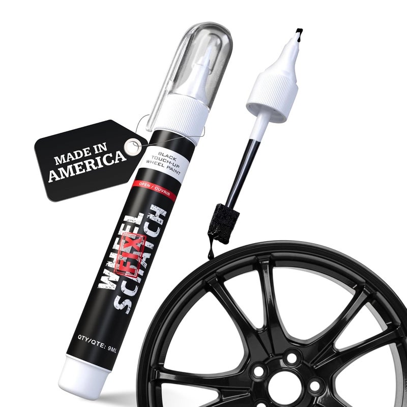Black Gloss Rim Touch Up Paint Pen, Car Wheel Scratch Repair, Curb Rash Repair, Gloss Black Wheel Paint - Image 1