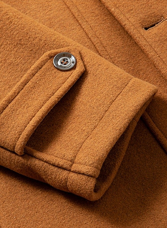Loquat Men's Double Collar Wool Blend Coat Winter Trench Coat With Detachable Soft Scarf Jacket Khaki  - Image 4