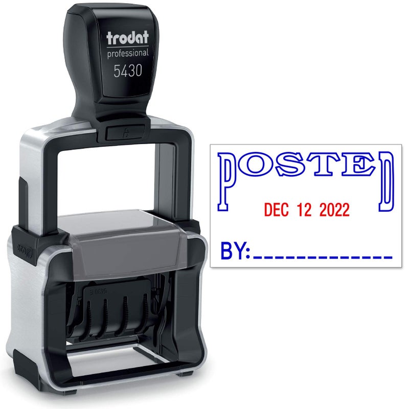 Trodat 5430 Professional SelfInking Date Stamp with Posted  BlueRed 2 Color Ink