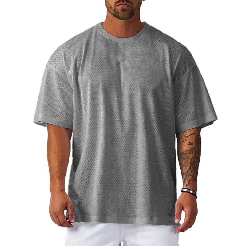 Men''s plus size oversized short sleeve gym mesh breathable training T-shirt Summer Sports heavy weight - Image 5
