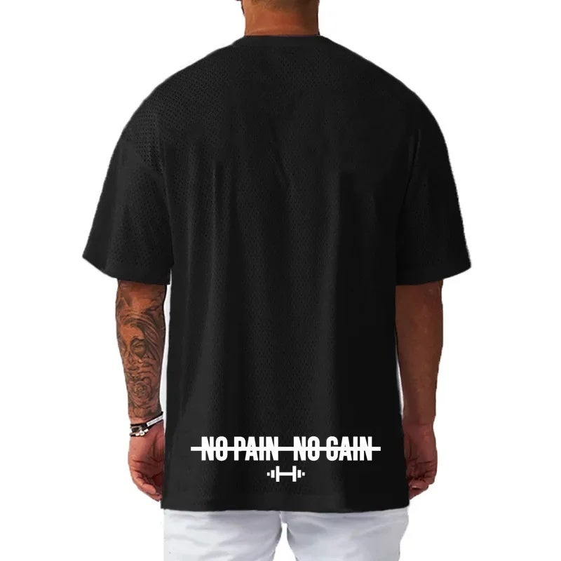 Men''s plus size oversized short sleeve gym mesh breathable training T-shirt Summer Sports heavy weight - Image 4