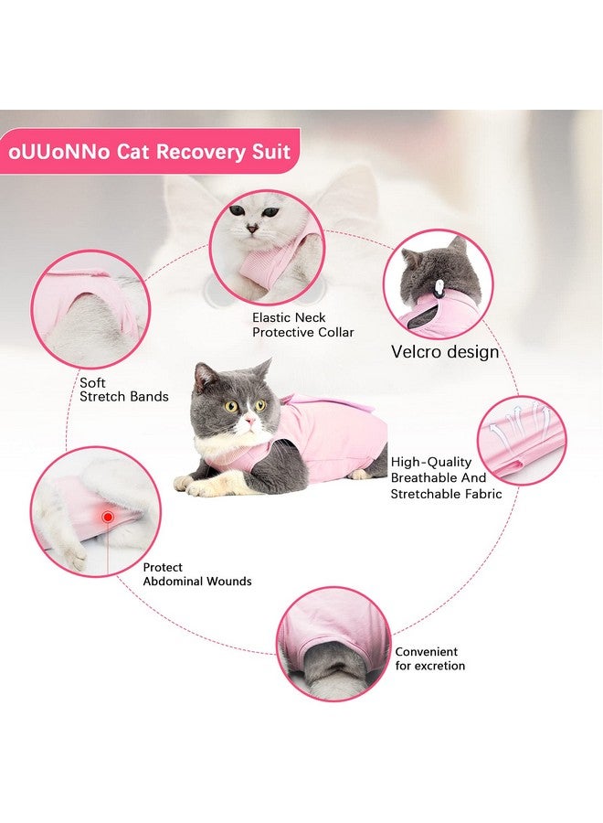 oUUoNNo oUUoNNo Cat Wound Surgery Recovery Suit for Abdominal Wounds or Skin Diseases, After Surgery Wear, Pajama Suit, E-Collar Alternative for Cats (M, Pink)  - Image 2