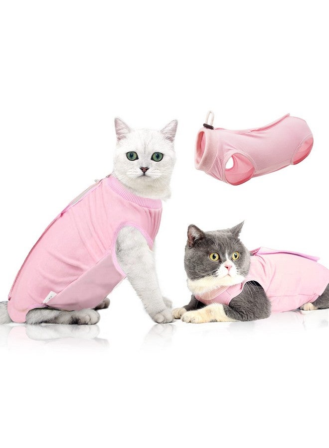oUUoNNo oUUoNNo Cat Wound Surgery Recovery Suit for Abdominal Wounds or Skin Diseases, After Surgery Wear, Pajama Suit, E-Collar Alternative for Cats (M, Pink)  - Image 1