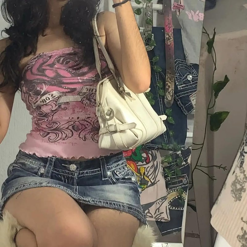 MANGMAO Y2k Grunge Tube Top Women Whimsy Twee Graphic Crop Going Out Bandeau Top Mcbling Emo 2000s Sleeveless Streetwear Pink - Image 2