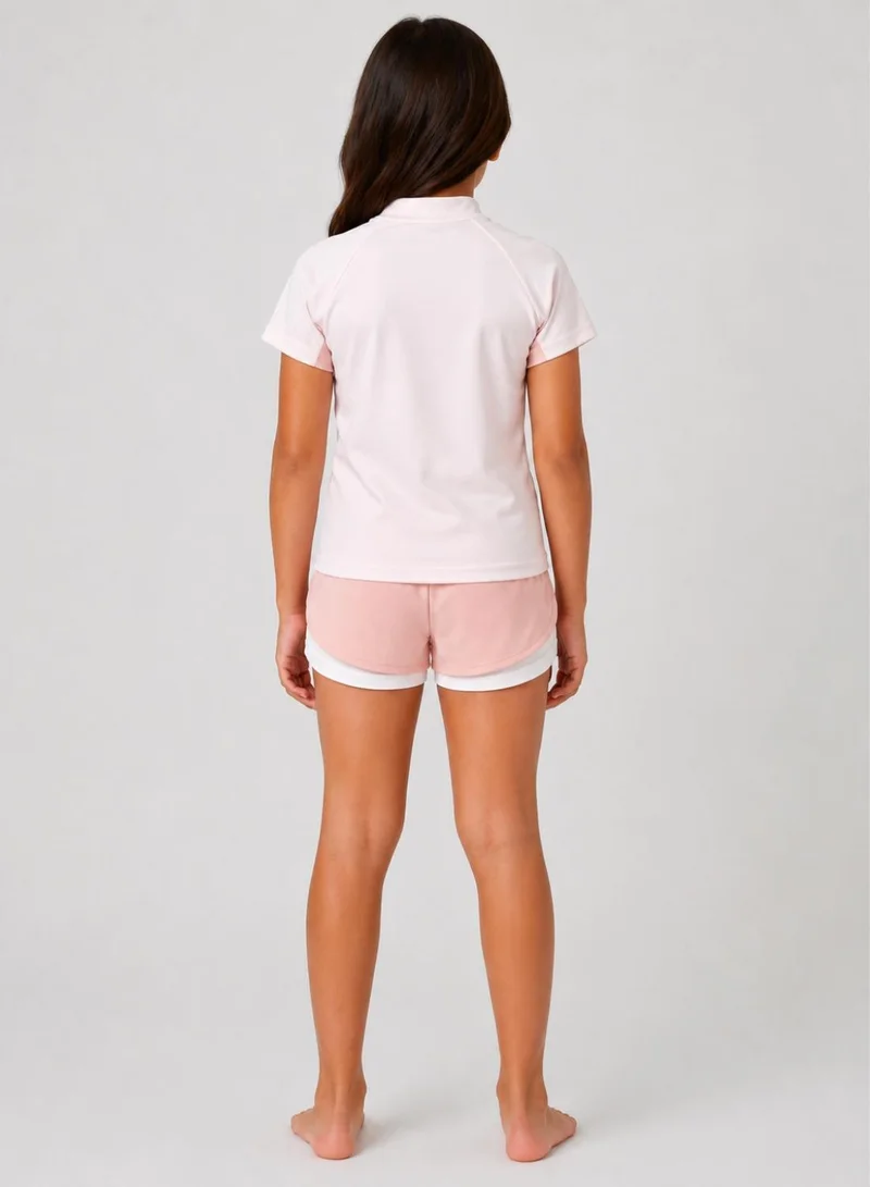 Babyqlo Girls Half Zip Rash Guard Shorts 2 Piece Swim Set