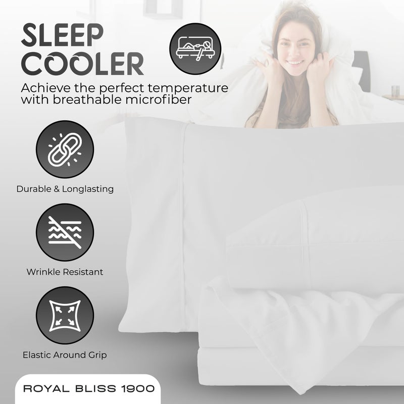 Royal Bliss 1900 Royal Bliss 1900 - Split Top California King - 4 Pcs Set - Cal King Split Top Deep Pocket Sheet Set - Split Top California King Sheets Sets for Adjustable Bed - Double Brushed Microfiber (White)  - Image 3
