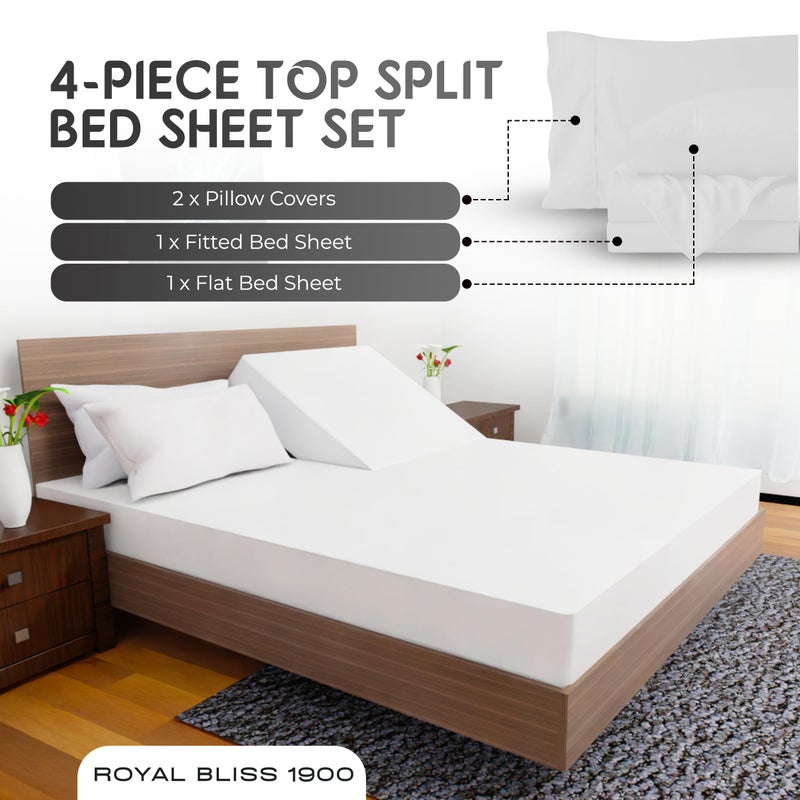 Royal Bliss 1900 Royal Bliss 1900 - Split Top California King - 4 Pcs Set - Cal King Split Top Deep Pocket Sheet Set - Split Top California King Sheets Sets for Adjustable Bed - Double Brushed Microfiber (White)  - Image 4