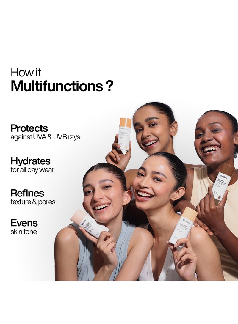 WishCare Daily Fluid Tinted Sunscreen SPF50 PA++++ | M204 | Broad Spectrum Protection for all skin types | In-Vivo Tested Tinted Sun Screen | D-Panthenol, Niacinamide, Ectoin & Ginseng | Evens & Protects | 50ml - Image 2