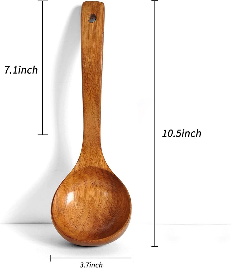 FJNATINH Wooden Ladle. Long Handle Ladle Utensil for Soup, Mixing, Tasting, Turning, and Serving. Handmade Kitchen Cookware (1) - Image 2