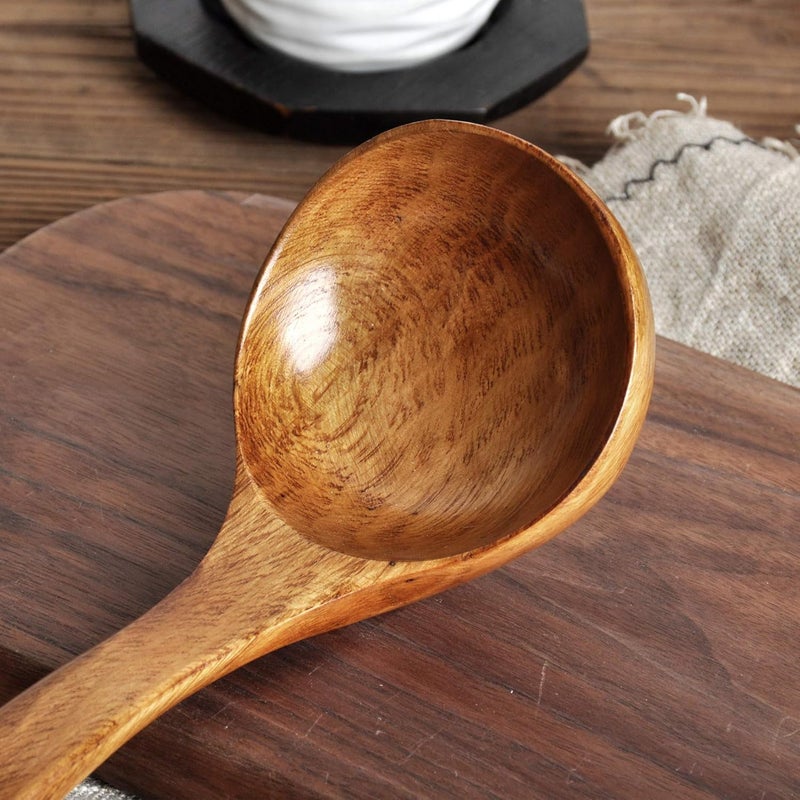 FJNATINH Wooden Ladle. Long Handle Ladle Utensil for Soup, Mixing, Tasting, Turning, and Serving. Handmade Kitchen Cookware (1) - Image 5