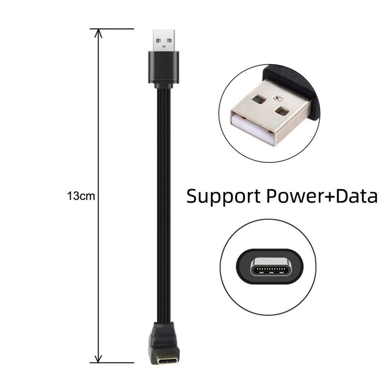 CY 13cm USB 2.0 Type-A Male to USB-C Type-C Up Down Angled 90 Degree Data Flat Slim FPC Cable for FPV Disk Phone - Image 5