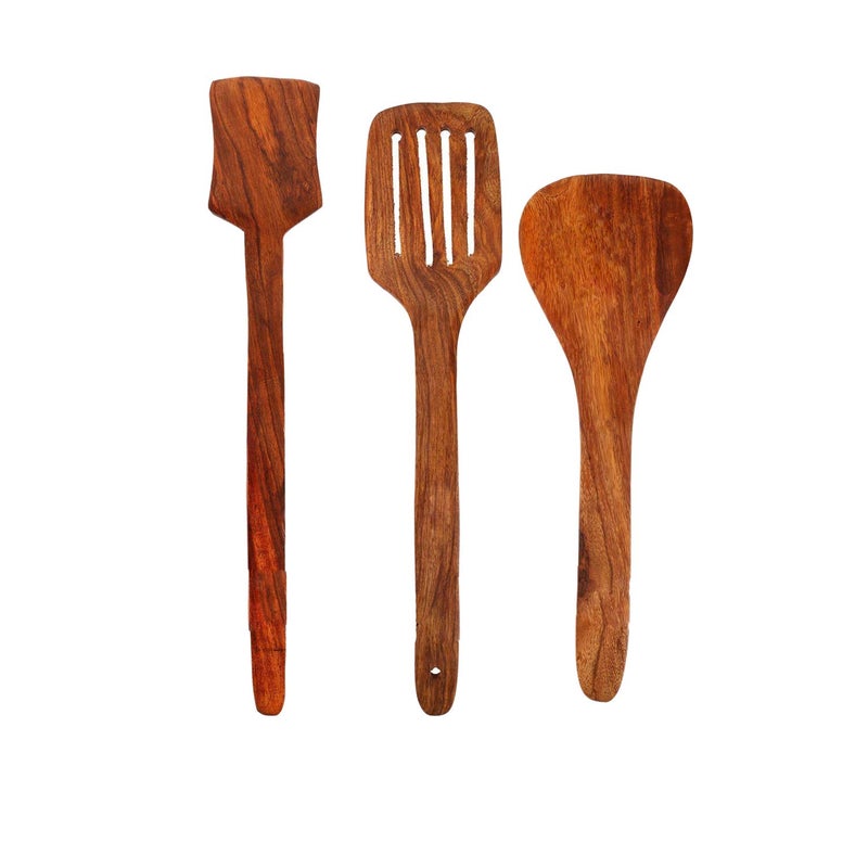 Rolimoli Handmade Wooden Serving and Cooking Spoon Kitchen Utensil Set of 3
