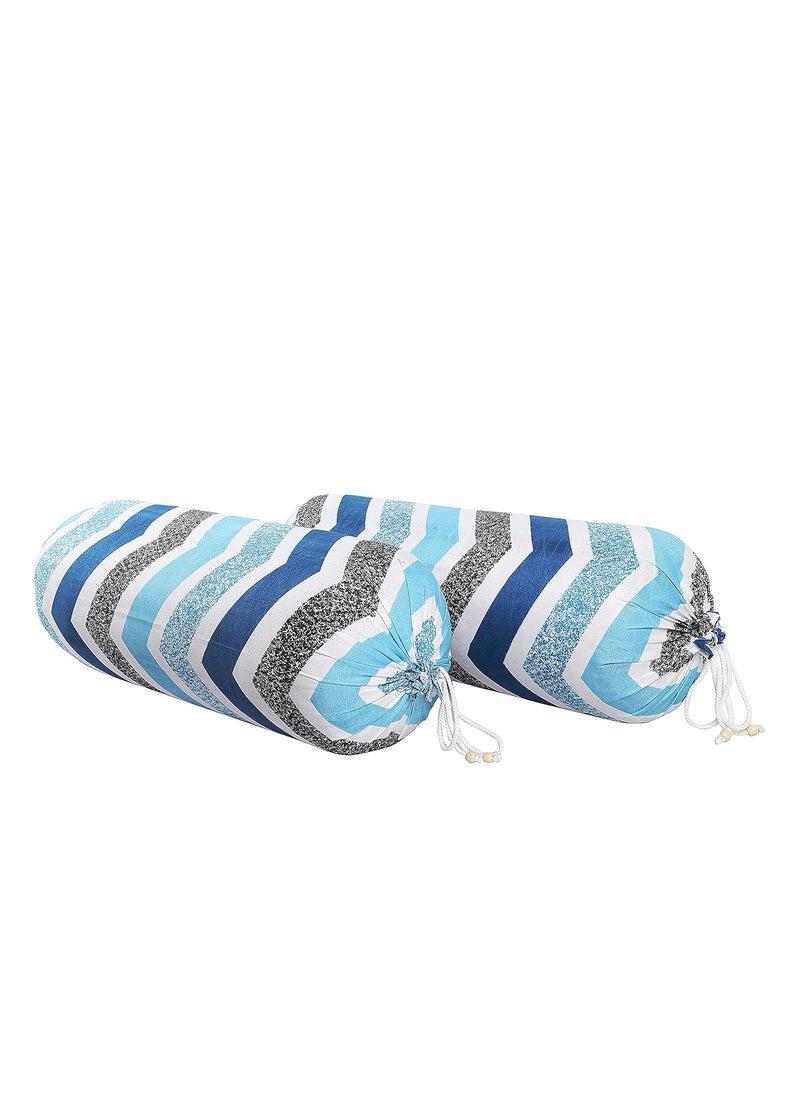 Kuber Industries Kuber Industries Zig Zag Print Soft Luxurious Decorative Cotton Bolster Cover Set of 6 16x32 Blue  - Image 2