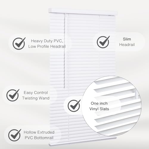 LOTUS & WINDOWARE Cordless Mini Blind, 1" Vinyl Slats, 17" Wide x 72" Long - White, Window Blinds for Home and Office, Interior Door Blinds - Light Filtering - Image 2