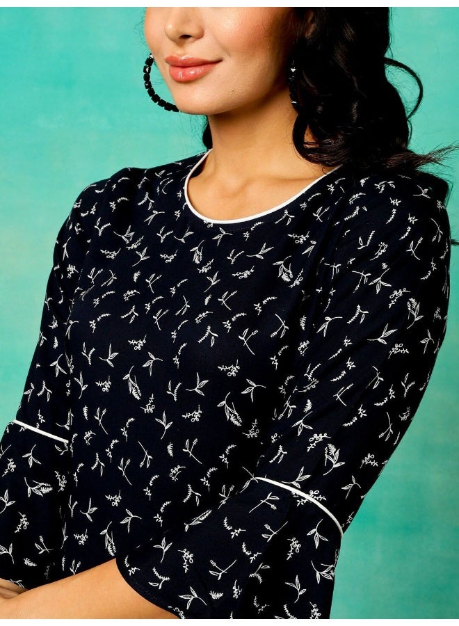 AKS Navy Blue Printed A-Line Dress  - Image 2