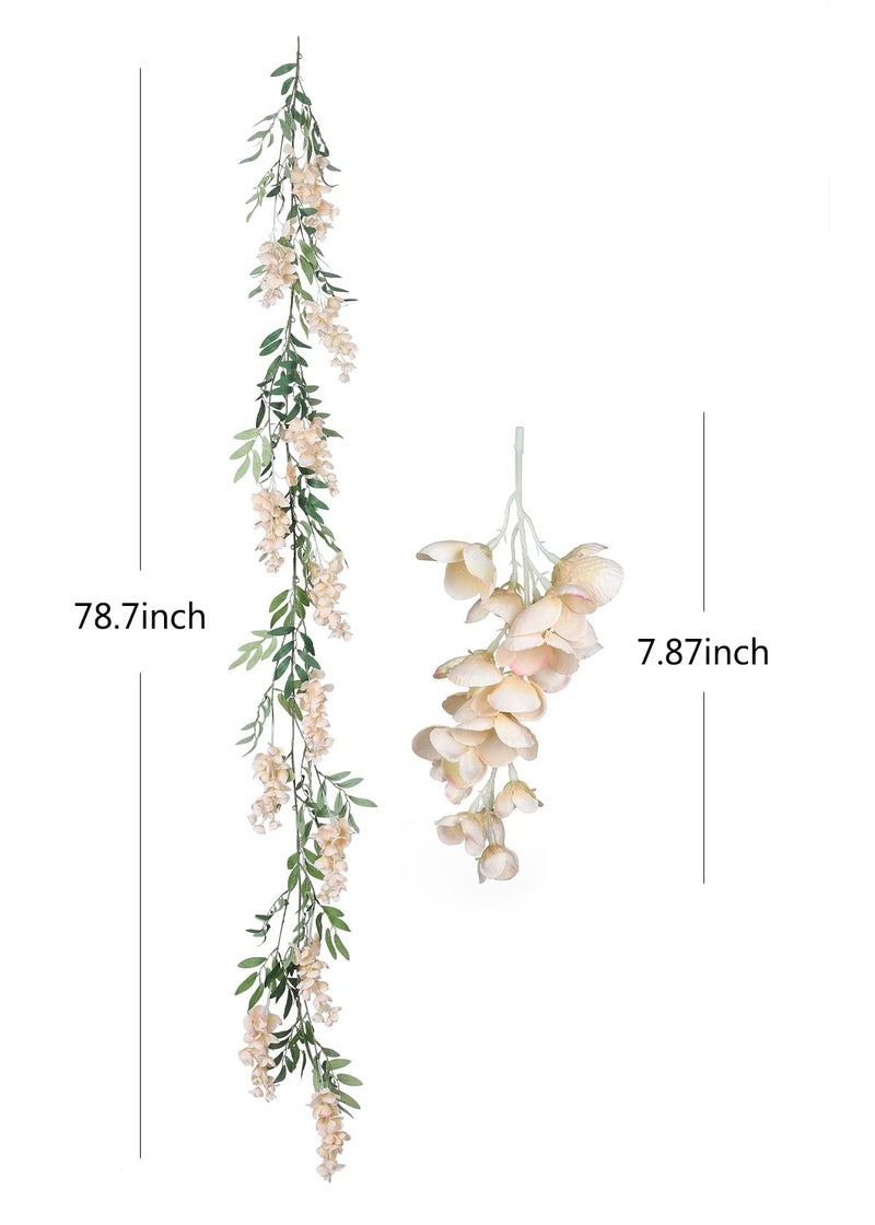 Duovlo 4Pcs 6.6Ft/Piece Imitation Silk Wisteria Garland Hanging Flower Vine for Home Outdoor Garden Ceremony Wedding Arch Floral Decor (Champagne) - Image 2