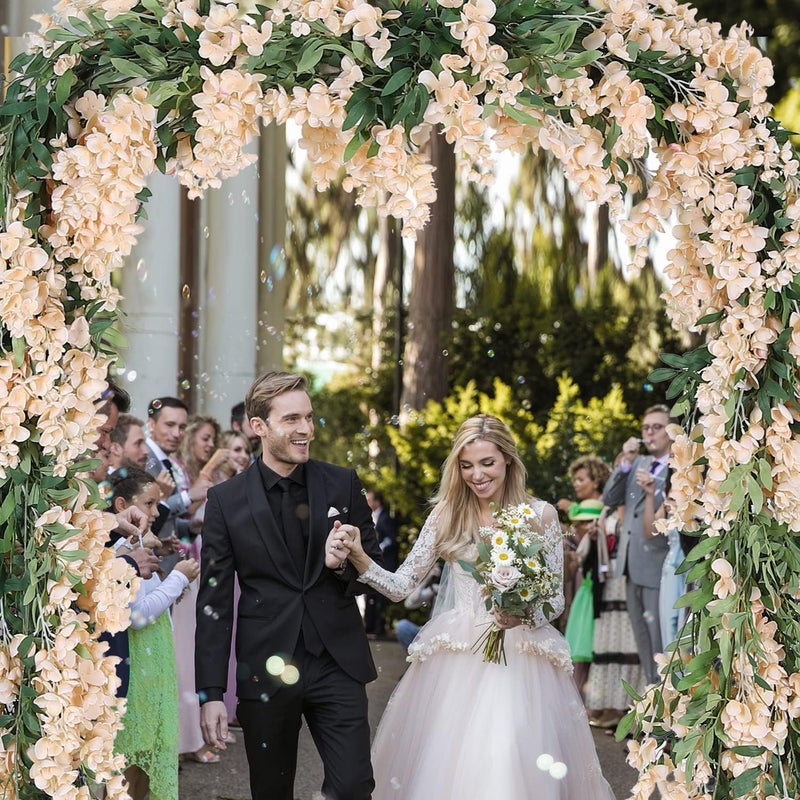 Duovlo 4Pcs 6.6Ft/Piece Imitation Silk Wisteria Garland Hanging Flower Vine for Home Outdoor Garden Ceremony Wedding Arch Floral Decor (Champagne) - Image 5