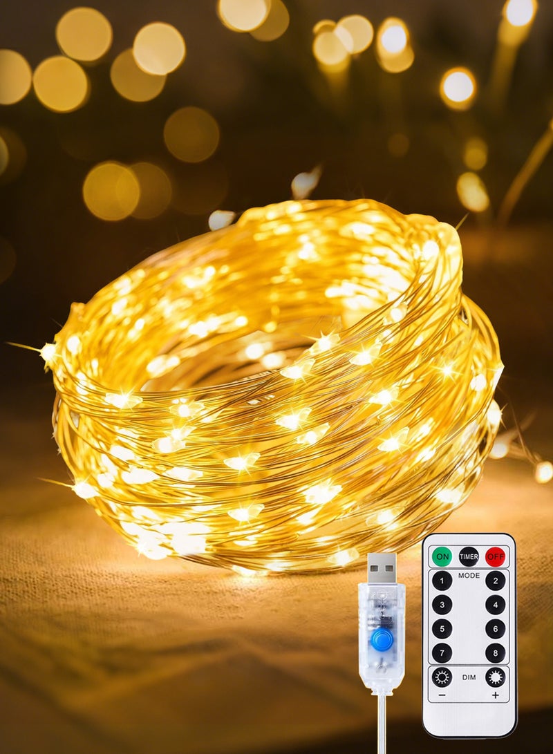 Necomi 100 LED String Lights Outdoor Waterproof 10m, 8 Modes USB Powered LED Strip Lights with Remote Control for Outdoor Trampoline Camping Tent Yard Garden Decor (Warm White) - Image 1