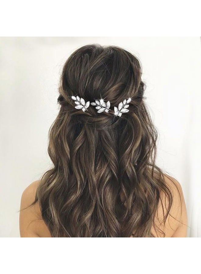 EASEDAILY دبابيس شعر زفاف كريستالية من إيزديلي، فضية، مزينة بالأحجار الكريمة، قطع شعر زفاف، إكسسوارات شعر للحفلات للعرائس والنساء (عبوة من 3) - Image 3