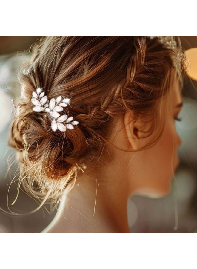 EASEDAILY دبابيس شعر زفاف كريستالية من إيزديلي، فضية، مزينة بالأحجار الكريمة، قطع شعر زفاف، إكسسوارات شعر للحفلات للعرائس والنساء (عبوة من 3) - Image 1