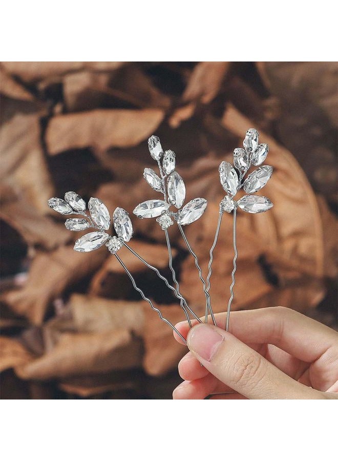 EASEDAILY دبابيس شعر زفاف كريستالية من إيزديلي، فضية، مزينة بالأحجار الكريمة، قطع شعر زفاف، إكسسوارات شعر للحفلات للعرائس والنساء (عبوة من 3) - Image 2