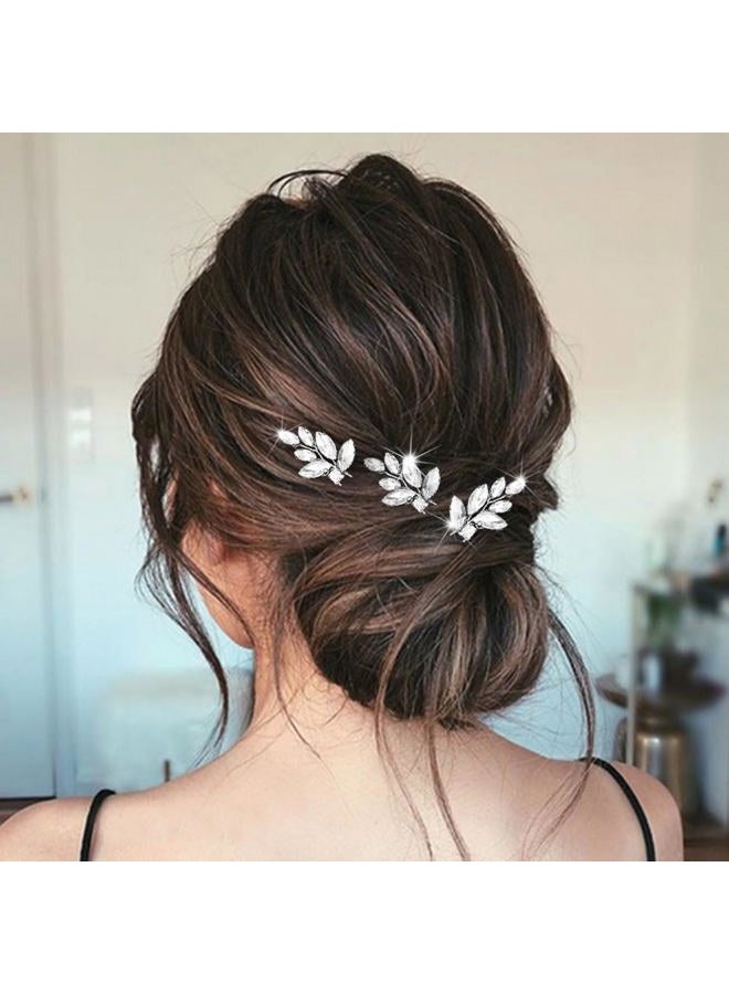 EASEDAILY دبابيس شعر زفاف كريستالية من إيزديلي، فضية، مزينة بالأحجار الكريمة، قطع شعر زفاف، إكسسوارات شعر للحفلات للعرائس والنساء (عبوة من 3) - Image 5