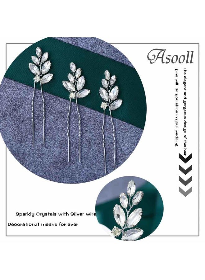 EASEDAILY دبابيس شعر زفاف كريستالية من إيزديلي، فضية، مزينة بالأحجار الكريمة، قطع شعر زفاف، إكسسوارات شعر للحفلات للعرائس والنساء (عبوة من 3) - Image 4