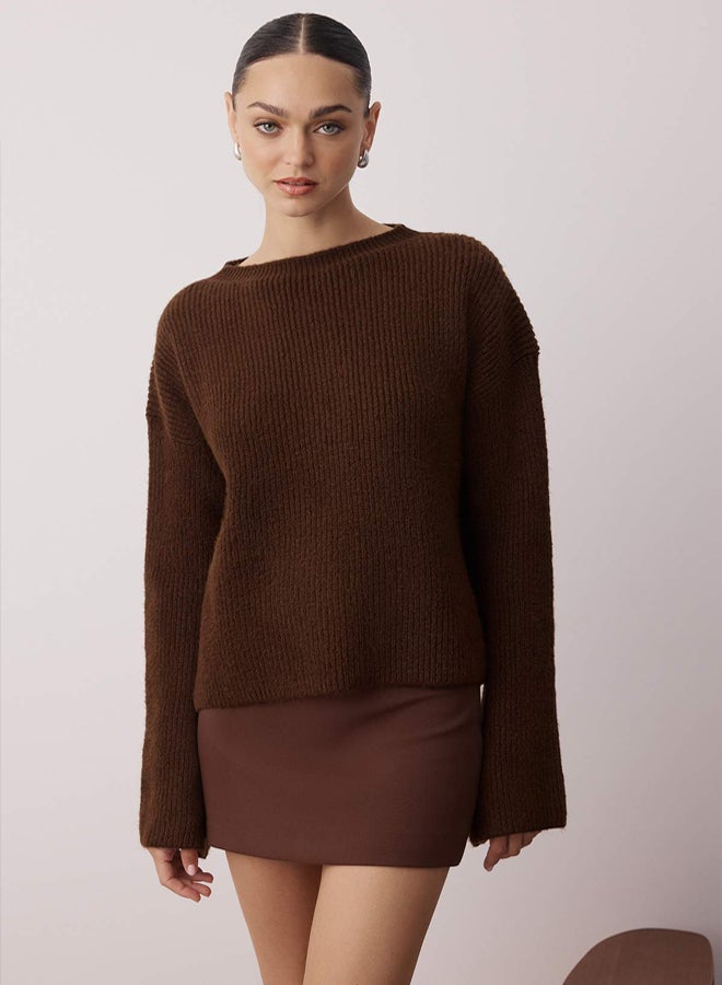 trendyol Brown 2-Piece Soft Textured Wide Fit Knitwear Sweater-Poncho Set - Image 1