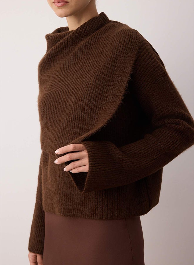 trendyol Brown 2-Piece Soft Textured Wide Fit Knitwear Sweater-Poncho Set - Image 3