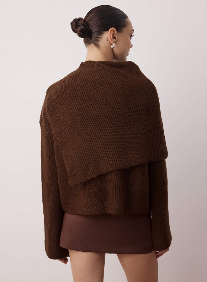 trendyol Brown 2-Piece Soft Textured Wide Fit Knitwear Sweater-Poncho Set - Image 4