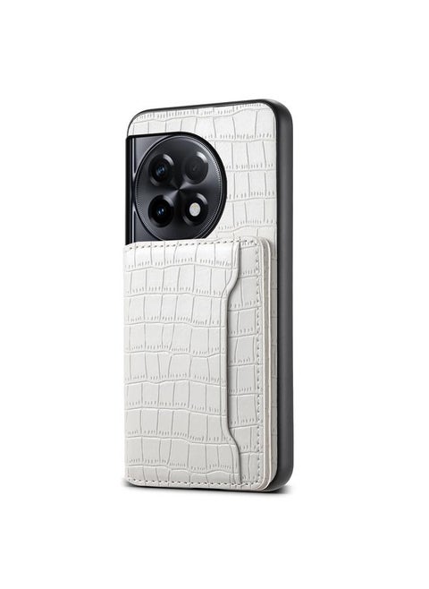 For OnePlus Ace 2 Crocodile Texture Card Bag Design Full Coverage Phone Case(White)