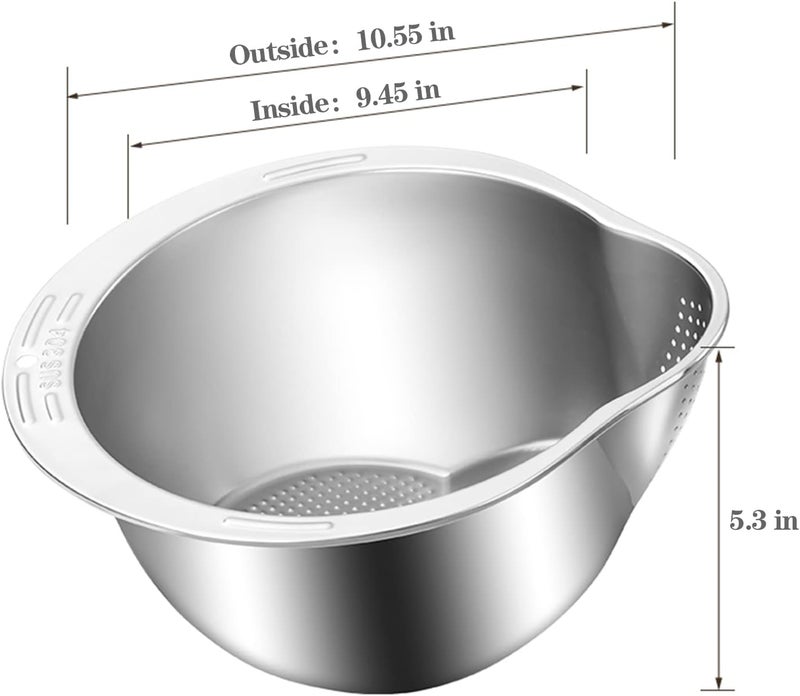 DOPMEP Rice Washer Strainer Bowl - 4-in-1 Washing Bowl for Quinoa, Stainless Steel Rinser With Side Drainers Small Colander for Cleaning Fruits, Vegetables, and Beans - Versatile Kitchen Tool - Image 2