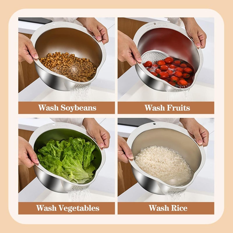 DOPMEP Rice Washer Strainer Bowl - 4-in-1 Washing Bowl for Quinoa, Stainless Steel Rinser With Side Drainers Small Colander for Cleaning Fruits, Vegetables, and Beans - Versatile Kitchen Tool - Image 5