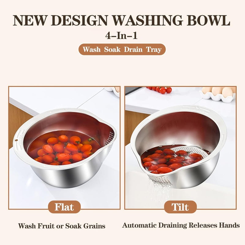 DOPMEP Rice Washer Strainer Bowl - 4-in-1 Washing Bowl for Quinoa, Stainless Steel Rinser With Side Drainers Small Colander for Cleaning Fruits, Vegetables, and Beans - Versatile Kitchen Tool - Image 4